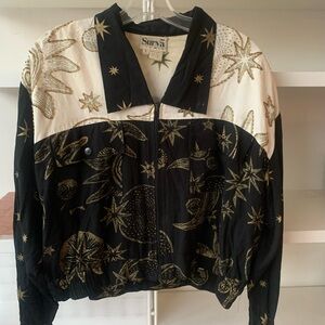 80’s Black and White Women's cotton Jacket with gold beading.